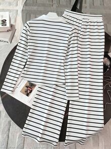Resyla Women's Autumn/Winter New Hot-Selling Striped Print Pattern Casual Versatile 2 Pieces Set - Multicolor - View 2