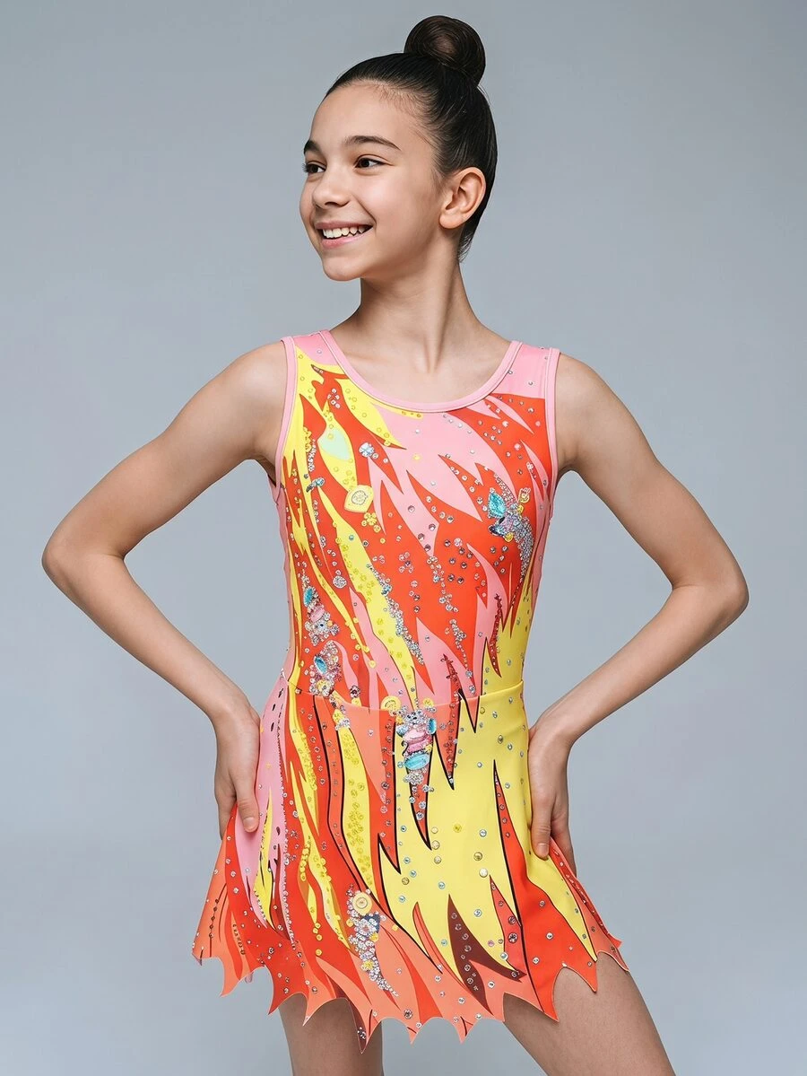 SHEIN Tween Girls Sleeveless Printed Leotards,Light Pink Summer Cute Graphic Workout Rhythmic Gymnastics Activewear,School Dance Competition Unitard - Multicolor - View 1