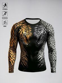 GymBeat Men's Tiger Print Hip Hop Sports T-Shirt - Black - View 3