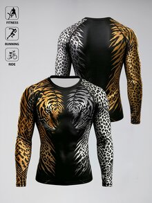 GymBeat Men's Tiger Print Hip Hop Sports T-Shirt - Black - View 4
