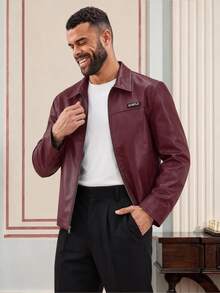 EASEVO Men's Plus Size Loose Black Leather Long Sleeve Jacket Halloween Christmas Winter Party Autumn  - Red - View 7