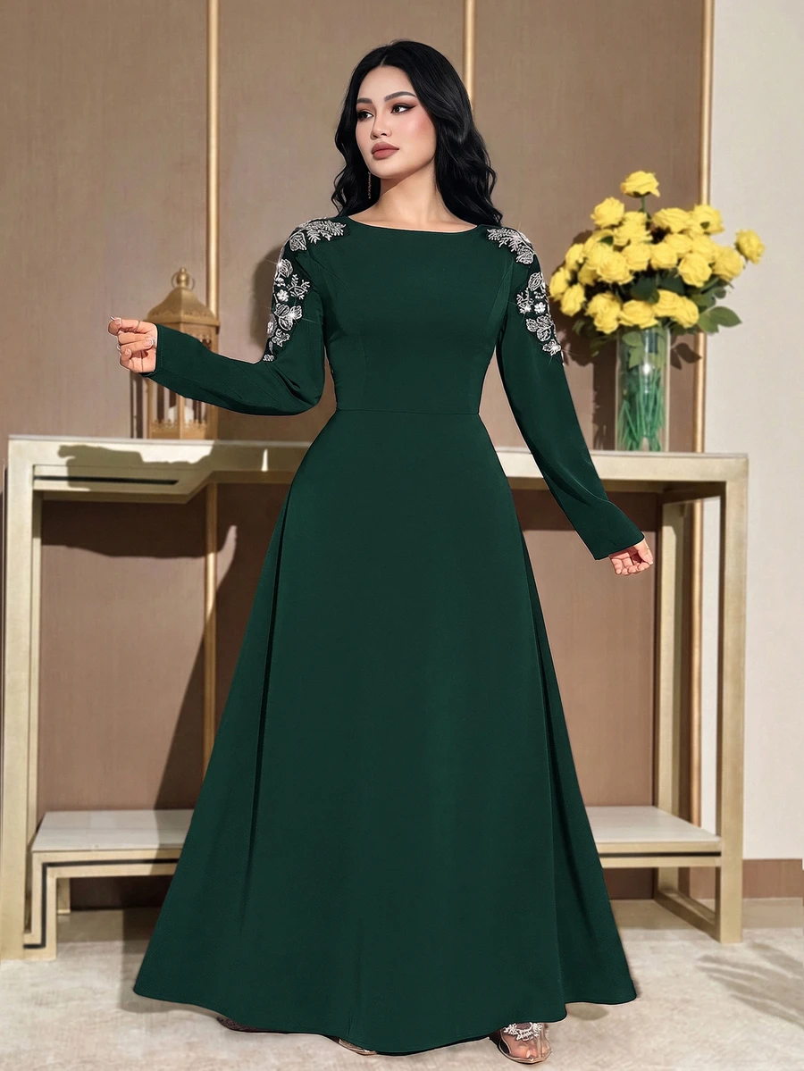 Modelyn Vestido elegante de fiesta con bordado de lentejuelas para tallas grandes - Verde Oscuro - Ver 1