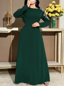 Modelyn Vestido elegante de fiesta con bordado de lentejuelas para tallas grandes - Verde Oscuro - Ver 4