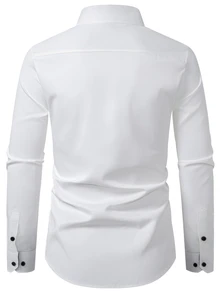 Calvornis Áo sơ mi nam dài tay phối màu, cài nút đơn, phong cách casual công sở lịch sự, thời trang đen trắng, công sở mùa thu, lễ nghi - trắng - Xem 2