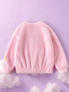 SHEIN X Care Bears 青少年女孩卡通刺繡圓領長袖休閒冬季衛衣 秋季 - 粉色 - 查看 4