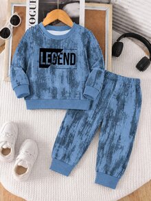 2pcs/Set Boys' Casual Fashion Comfortable Sweatshirt Set, Letter Pattern Digital Print Long Sleeve Top, Outfit, Autumn/Winter Wear, Boys' Blue Camouflage Crew Neck Sweatshirt And Sweatpants Set - Multicolor - View 2