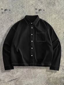 EASEVO Men's Plus Size Minimalist Colorblock Button Long Sleeve Shirt Halloween Christmas Winter Party Autumn - Black - View 6