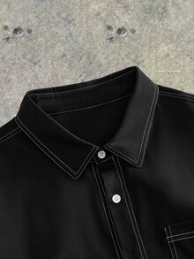 EASEVO Men's Plus Size Minimalist Colorblock Button Long Sleeve Shirt Halloween Christmas Winter Party Autumn - Black - View 4