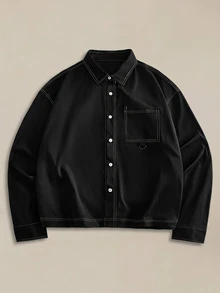 EASEVO Men's Plus Size Minimalist Colorblock Button Long Sleeve Shirt Halloween Christmas Winter Party Autumn - Black - View 2