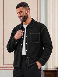EASEVO Men's Plus Size Minimalist Colorblock Button Long Sleeve Shirt Halloween Christmas Winter Party Autumn - Black - View 7