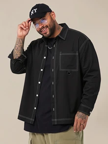EASEVO Men's Plus Size Minimalist Colorblock Button Long Sleeve Shirt Halloween Christmas Winter Party Autumn - Black - View 1