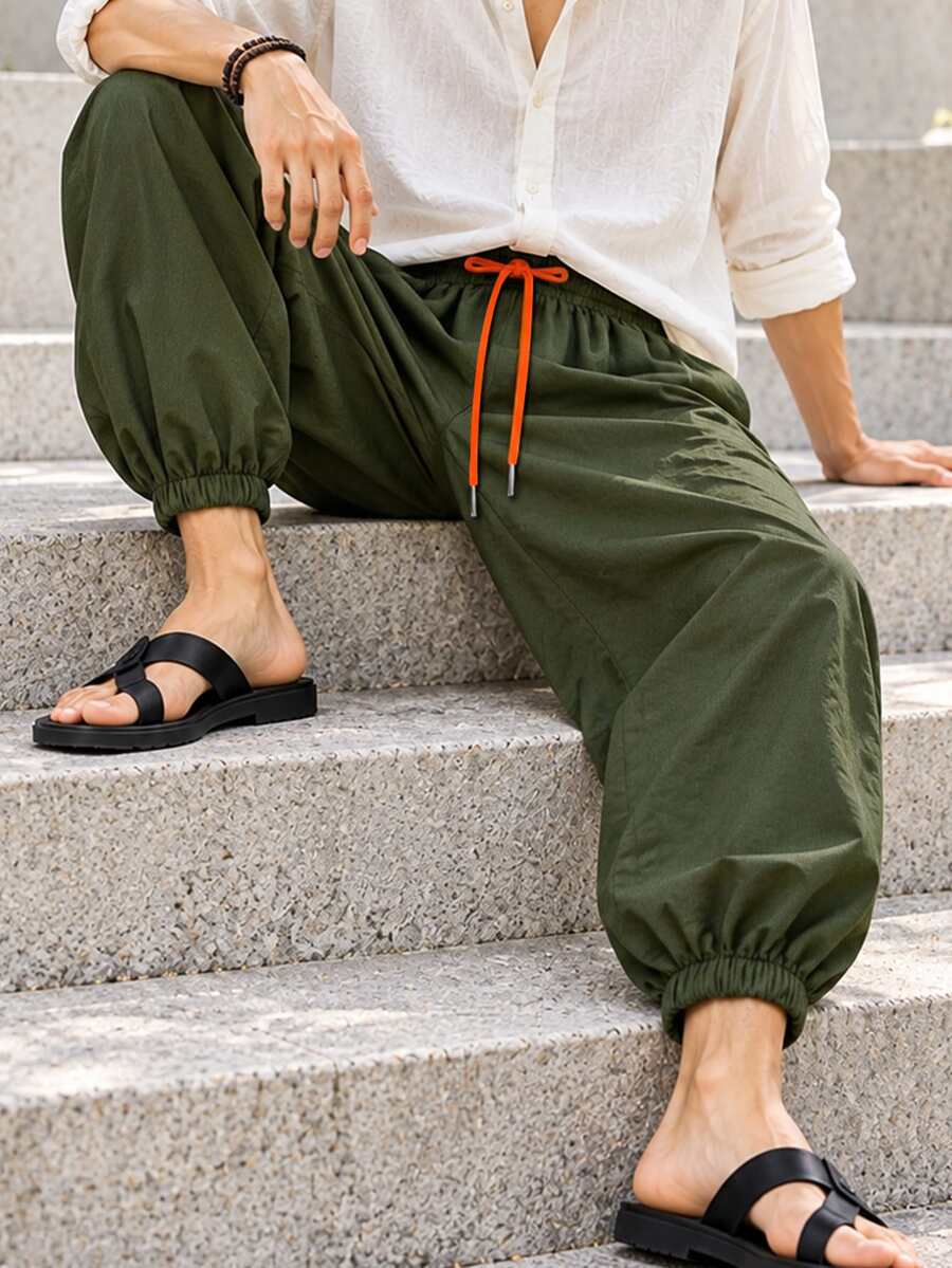Manfinity Dauomo Men's Casual Versatile Solid Color Jogger Pants - Green - View 1