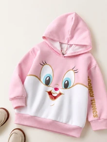 LOONEY TUNES X SHEIN Sweatshirt lengan panjang kasual bergambar kartun gadis muda - Berwarna merah muda - View 3