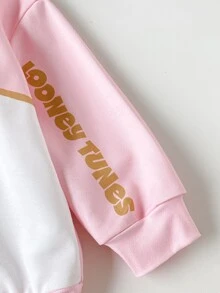 LOONEY TUNES X SHEIN Sweatshirt lengan panjang kasual bergambar kartun gadis muda - Berwarna merah muda - View 6