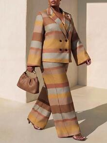 Zivah New Fall/Winter Plus Size Women's Striped Suit 2pcs/ Elegant/Autumn/Holiday/Festival/Vacation/Boho/Commuter/Concert/Travel/Office/Wedding Guest/Formal - Multicolor - View 5