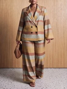 Zivah New Fall/Winter Plus Size Women's Striped Suit 2pcs/ Elegant/Autumn/Holiday/Festival/Vacation/Boho/Commuter/Concert/Travel/Office/Wedding Guest/Formal - Multicolor - View 6