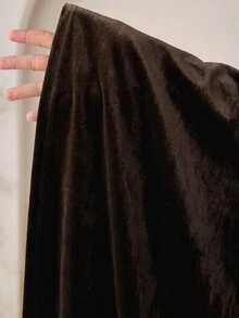 Veilorie Plus Size Elegant Vintage Button Pocket Long Sleeve Dress - Coffee Brown - View 6