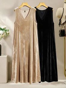 Al Najma Plus Size Women V-Neck Sleeveless Dress For Ramadan, Eid Al-Adha, Eid Al-Fitr, Suitable For Dating, Vacation, Party, Daily Wear, Gathering, Outdoor Activities - Multicolor - View 3