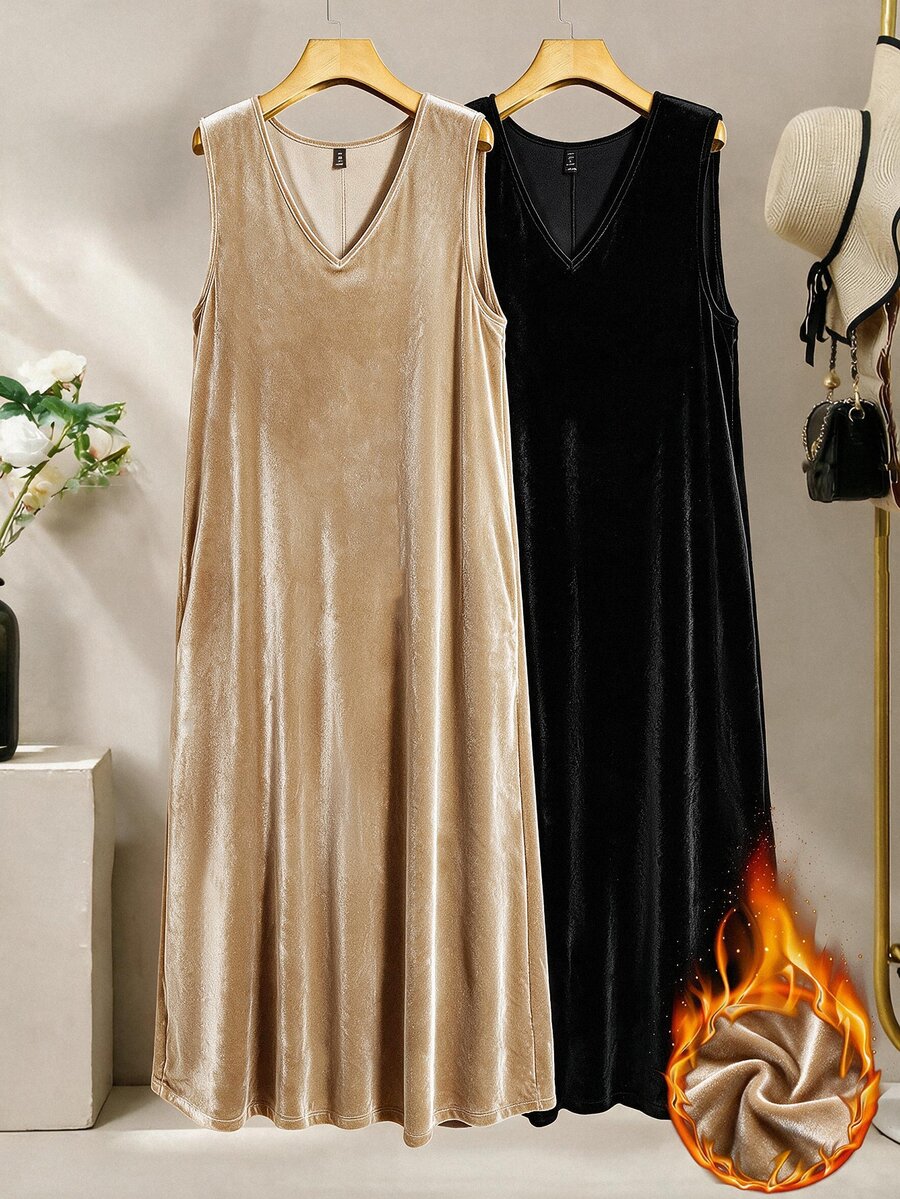 Al Najma Plus Size Women V-Neck Sleeveless Dress For Ramadan, Eid Al-Adha, Eid Al-Fitr, Suitable For Dating, Vacation, Party, Daily Wear, Gathering, Outdoor Activities - Multicolor - View 1