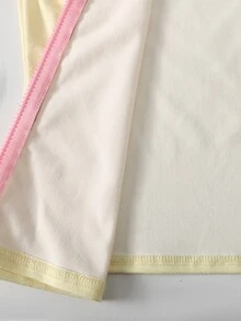 SHEIN 青少年女孩秋冬休閒運動日常基礎極簡風拉鍊立領針織高彈力拼色蝴蝶結印花運動外套與交叉腰喇叭長褲兩件套，粉色與黃色 - 粉色 - 查看 7