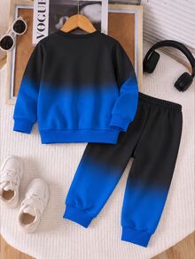 2pcs/Set Young Boy Casual Fashion Comfortable Sweatshirt Set, Digital Print Pattern, Long Sleeve Top, Outfit, Autumn/Winter Wear, Young Boy Blue-Black Gradient Crew Neck Sweatshirt And Sweatpants Set - Multicolor - View 4