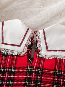 女童格紋蕾絲飾邊休閒夏季洋裝 - 彩色 - 查看 10