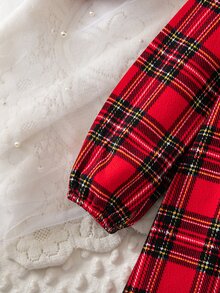 女童格紋蕾絲飾邊休閒夏季洋裝 - 彩色 - 查看 9