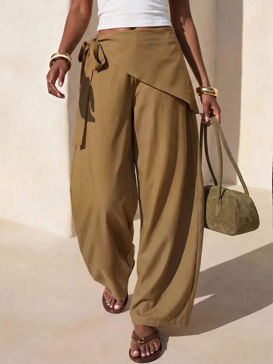 Zivah New Autumn/Winter Casual Commute Khaki Side Tie-Up Patchwork ...