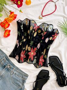 Soleia 新款女款黑色刺繡性感上衣，優雅波希米亞熱帶風，適合開學季、休閒度假、西式海灘婚禮賓客穿搭、畢業早午餐、聖帕翠克節、春假、復活節、音樂節 - 彩色 - 查看 3