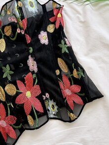 Soleia 新款女款黑色刺繡性感上衣，優雅波希米亞熱帶風，適合開學季、休閒度假、西式海灘婚禮賓客穿搭、畢業早午餐、聖帕翠克節、春假、復活節、音樂節 - 彩色 - 查看 5