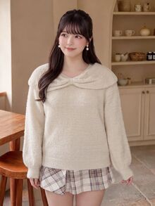 Bijouette Plus Size Women Solid Color Casual Versatile Daily Wear Long Sleeve Sweater Winter - Apricot - View 1