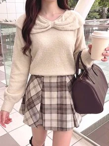 Bijouette Plus Size Women Solid Color Casual Versatile Daily Wear Long Sleeve Sweater Winter - Apricot - View 3
