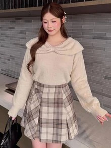 Bijouette Plus Size Women Solid Color Casual Versatile Daily Wear Long Sleeve Sweater Winter - Apricot - View 4