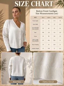 SHEIN Women's Tall Size Drop Shoulder Button Front Casual Solid Color Cardigan - White - View 5