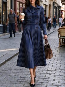 SHEIN Women's Striped Pleated Casual Party Travel Dress - Multicolor - View 4