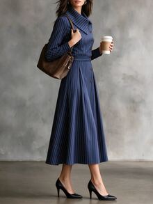 SHEIN Women's Striped Pleated Casual Party Travel Dress - Multicolor - View 7