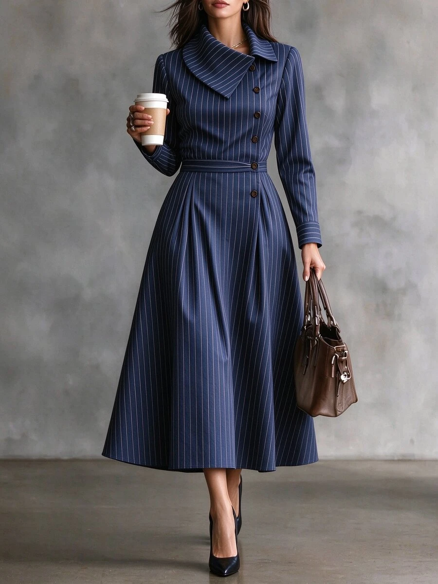 SHEIN Women's Striped Pleated Casual Party Travel Dress - Multicolor - View 1