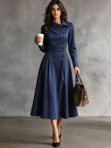 SHEIN Women's Striped Pleated Casual Party Travel Dress - Multicolor - View 5