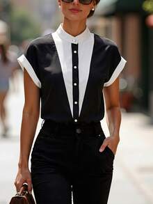 Balvessa Women's Elegant Patchwork Dress Shirt, Fashionable For Summer - Multicolor - View 8