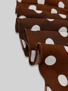 Balvessa French Vintage Brown Polka Dot Tea Break Dress, V-Neck Waist ...