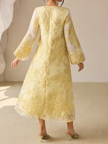 SHEIN Najma New Arrival Jacquard Jacquard Purple Arabic Style Dress For Women - Yellow - View 2