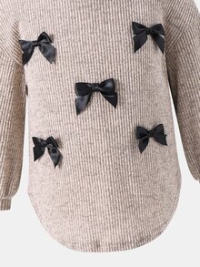 SHEIN 女童咖啡色紋理針織兩件套休閒百搭日常秋季新款 - 卡其色 - 查看 10