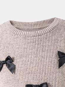 SHEIN 女童咖啡色紋理針織兩件套休閒百搭日常秋季新款 - 卡其色 - 查看 4