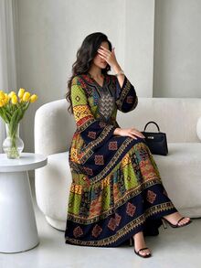 Al Najma 女士保守休闲花卉印花长裙 - 彩色 - 查看 1