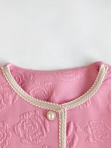 Maija Kids Maija Kids 1套少女優雅時尚粉色玫瑰圖案長袖夾克與裙子套裝，適合室內、日常、運動、攝影、秋冬假期 - 粉色 - 查看 4