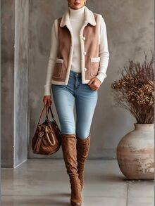 Trelyra Women's Suede Fleece Lined Single-Breasted Vest - Khaki - View 7