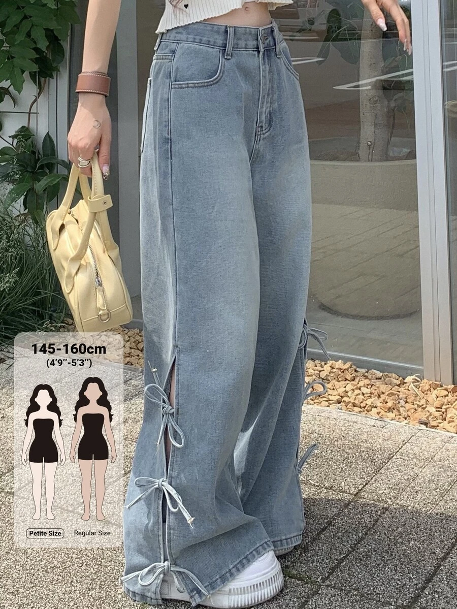 DAZY Quần jean denim nữ thường ngày phong cách casual có túi và cúc cài mùa thu - Màu xanh lam - Xem 1