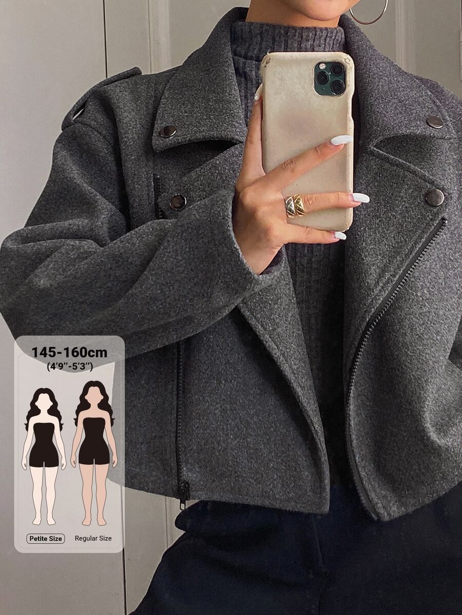 DAZY Women's Solid Color Fashion Versatile Daily Long Sleeve Jacket Fall - Grey - View 1