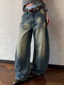 DAZY Quần jean denim nữ thường ngày phong cách casual có túi và cúc, mùa thu - Màu xanh lam - Xem 3