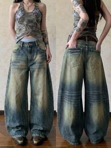 DAZY Quần jean denim nữ thường ngày phong cách casual có túi và cúc, mùa thu - Màu xanh lam - Xem 5